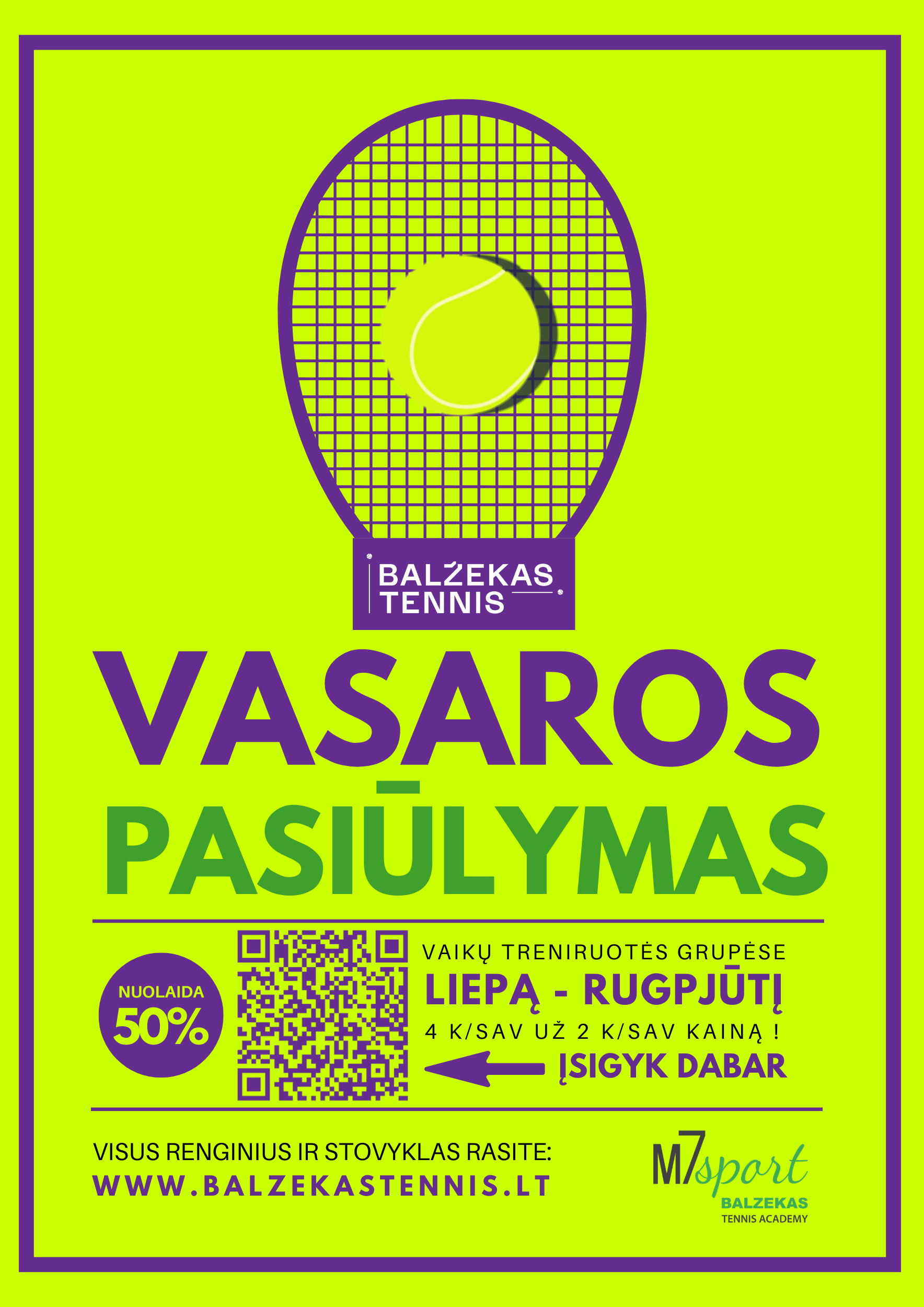 Vasaros pasiūlymas - treniruotės vaikų grupėse – su 50 % nuolaida! 🎾